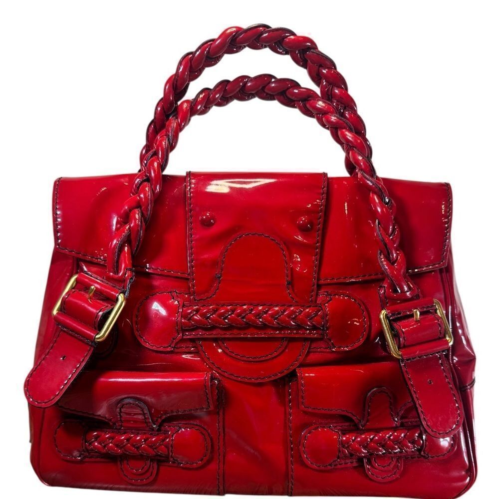 Valentino Garavani Red Patent Leather Large Histoire Shoulder Bag Auth